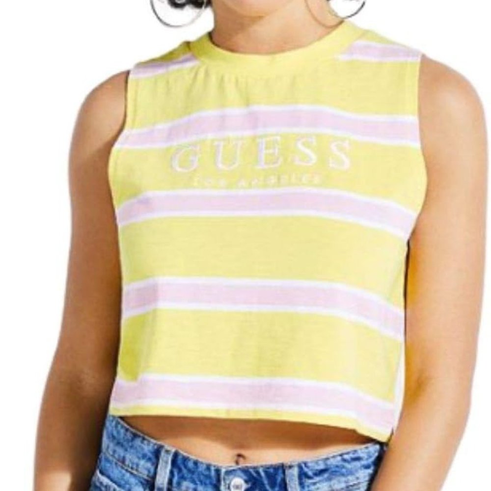 Guess Originals women's L large Sunny Slope Striped sleeveless crop tank top